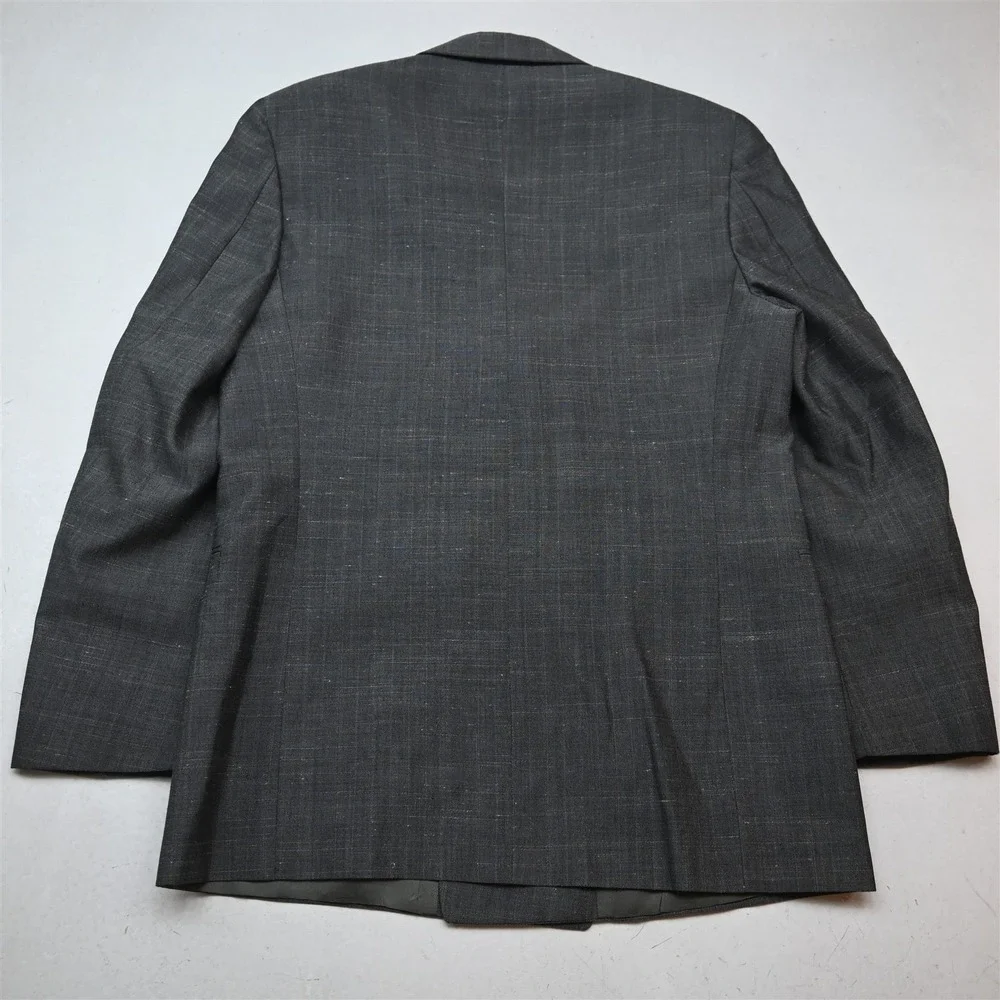 Vtg USA Made Double Breasted 38S 30x30 Gray Slub Check Mens Jacket Pants Suit